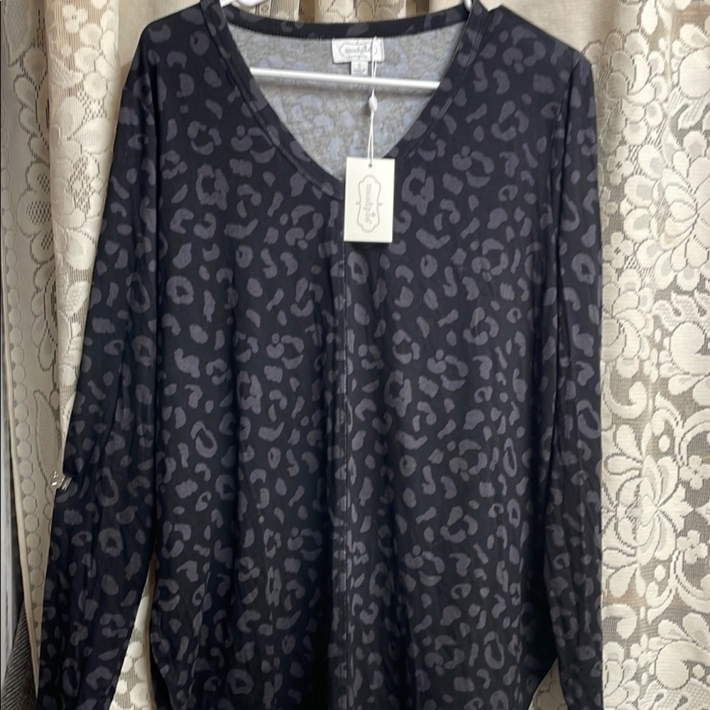 Mud Pie Black Leopard Print Women's Top